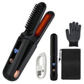 2 In 1 Ceramic Hair Straightener Flat Iron Cordless Hair Straightener Brush Hair Portable Styling Iron with Carry Bag Anti-scald Gloves 2 Hairpins